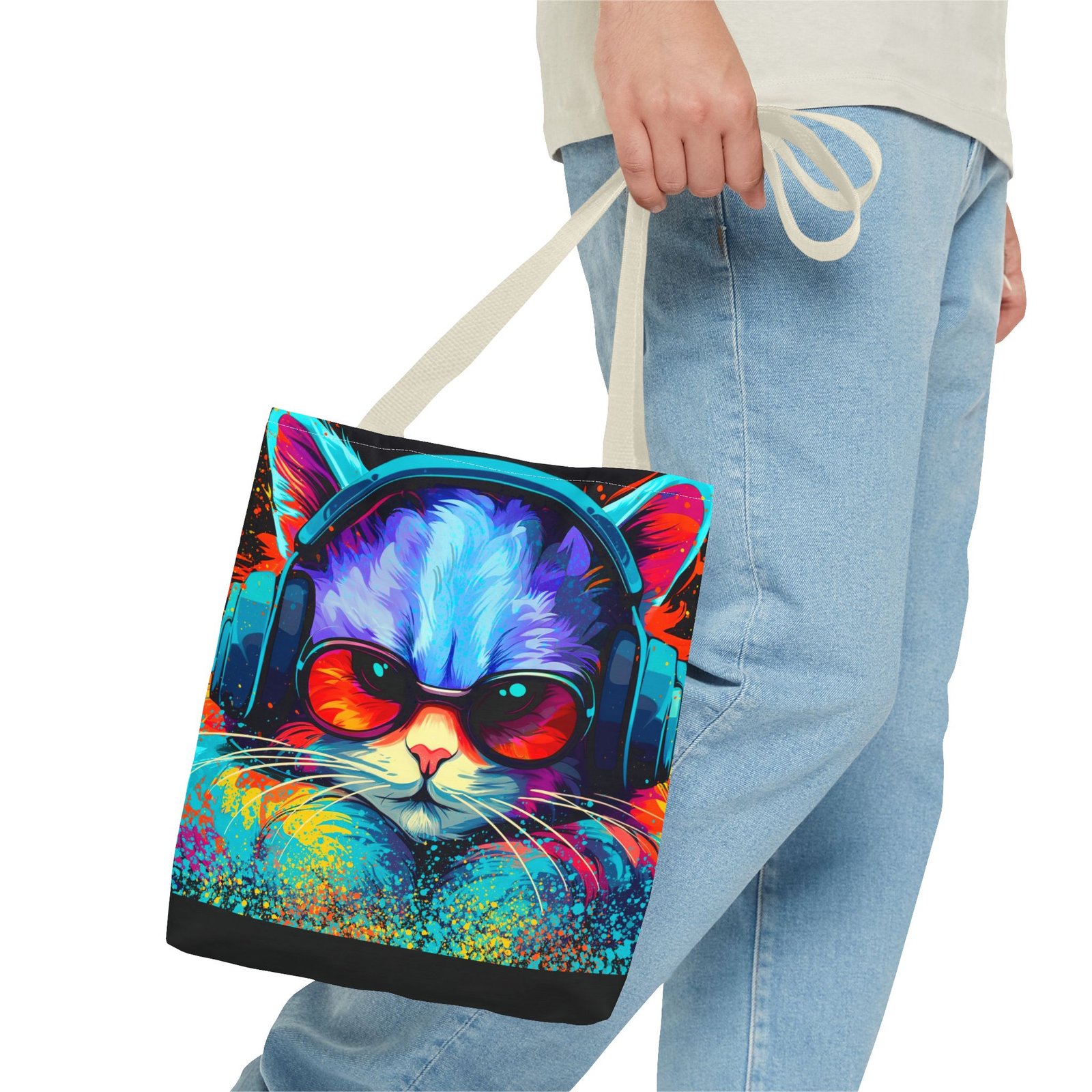 Tote Bag - Vibrant Cat Tote Bag - Colorful, Trendy, Cat Lover Gift, Summer Beach Bag, Fun Shopping Tote - Image 39