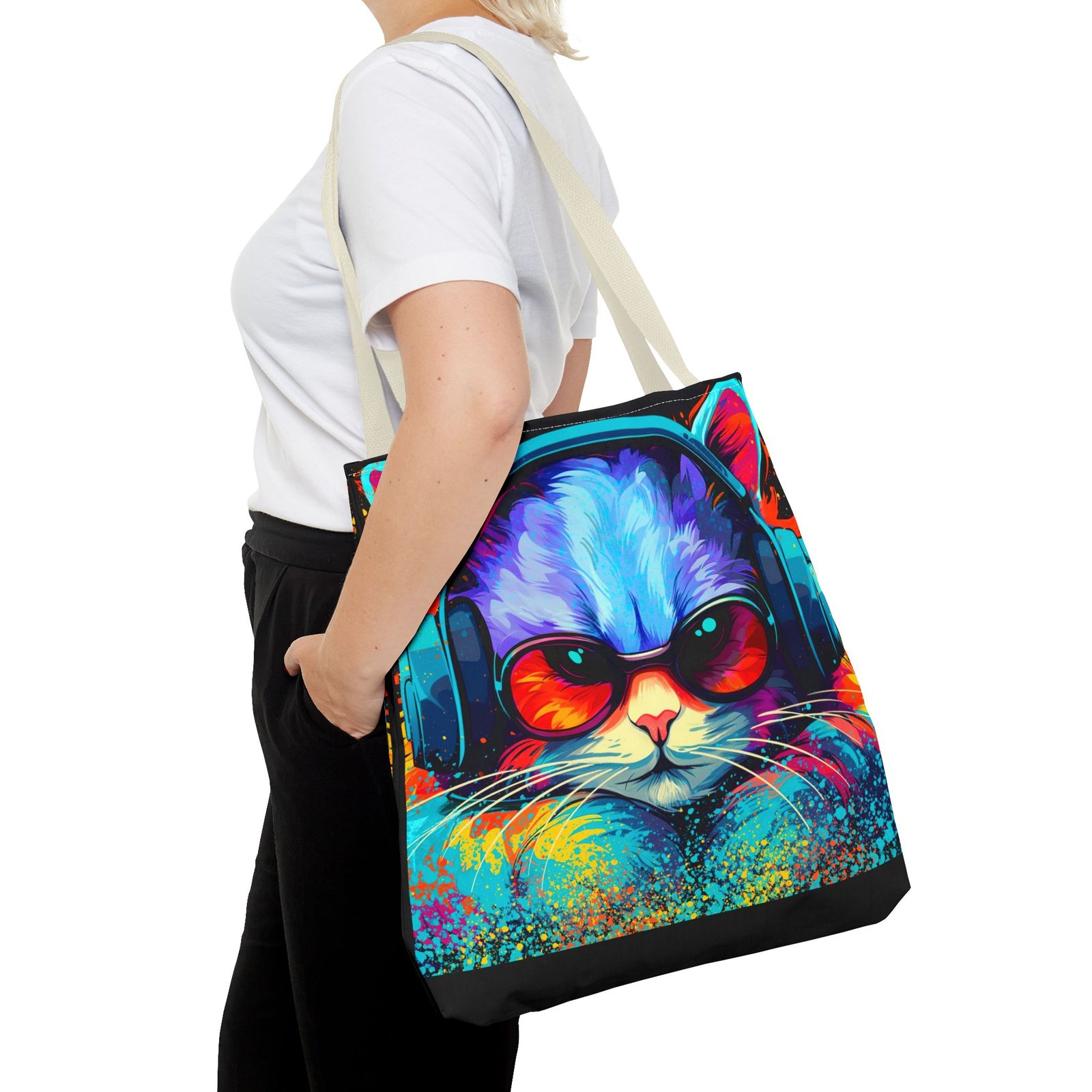 Tote Bag - Vibrant Cat Tote Bag - Colorful, Trendy, Cat Lover Gift, Summer Beach Bag, Fun Shopping Tote - Image 48