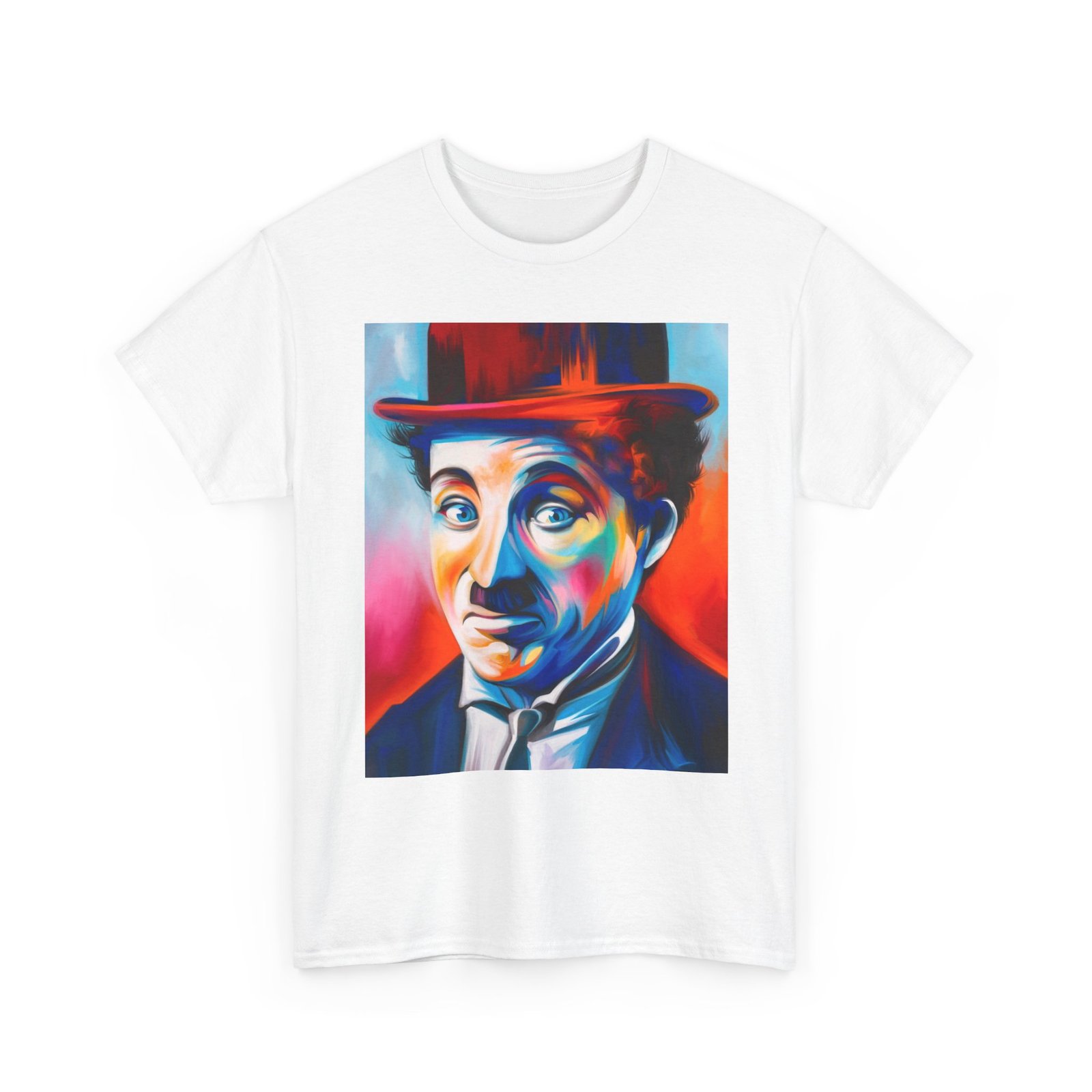 T-Shirt - Colorful Vintage Charlie Chaplin Comedy Tee, Unisex Heavy Cotton T-Shirt, Retro Art Shirt, Gift for Movie Lovers, Fun Graphic Tee, Perfect for Parties - Image 3