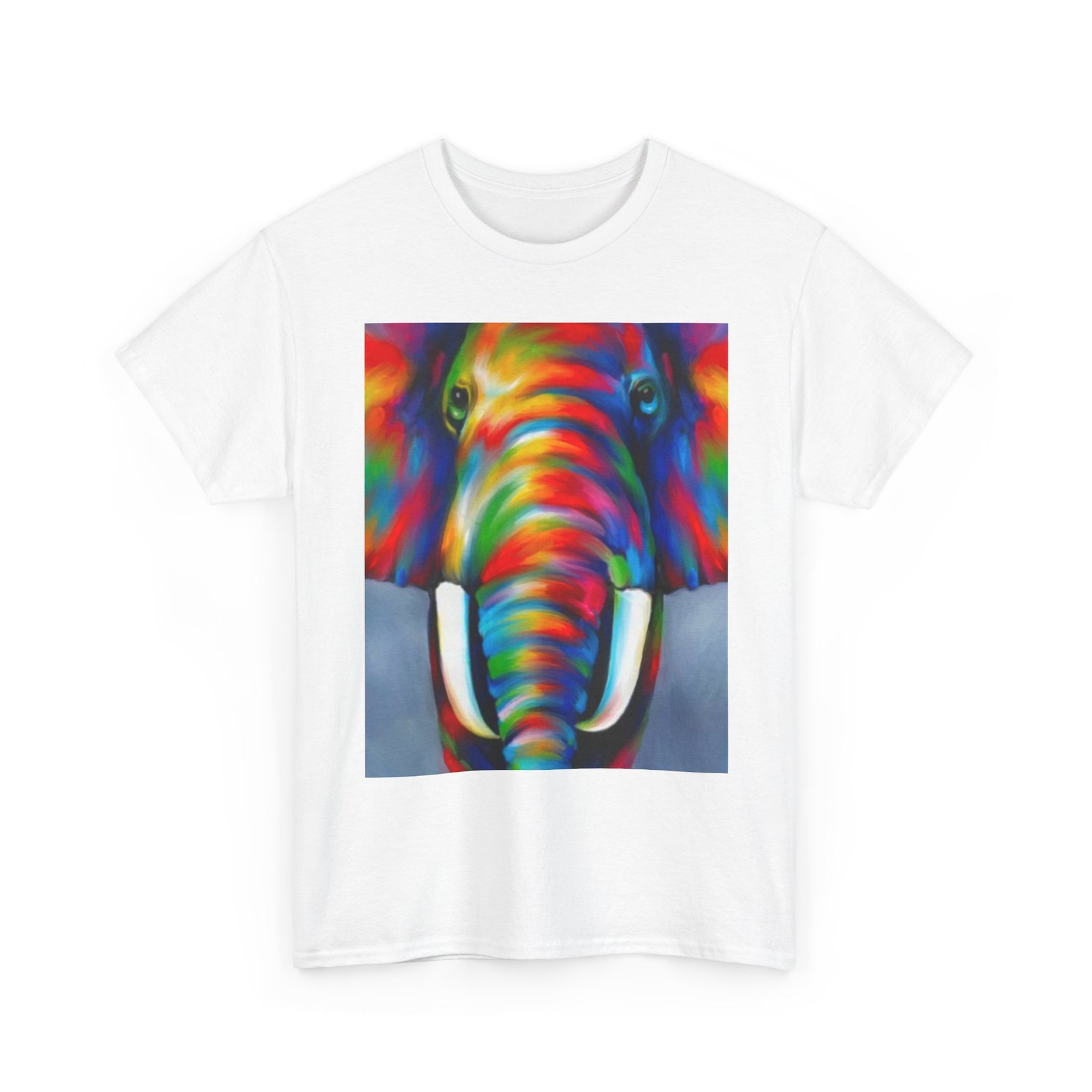 T-Shirt - Colorful Elephant Art Tee, Unisex Heavy Cotton T-Shirt, Animal Lover Gift, Vibrant Artwork Tee, Nature Lover Apparel, Eclectic Fashion - Image 3