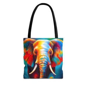 Tote Bag - Colorful Elephant Art Tote Bag - Vibrant Shopping Bag, Reusable Grocery Bag, Gift for Art Lovers, Eco-Friendly Tote, Elephants Lover's Gift