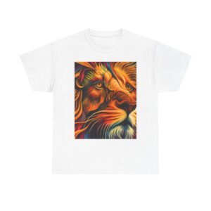 T-Shirt - Vibrant Lion Art Unisex Heavy Cotton Tee, Animal Lovers Shirt, Gift for Nature Enthusiasts, Bohemian Style Tee, Birthday Present