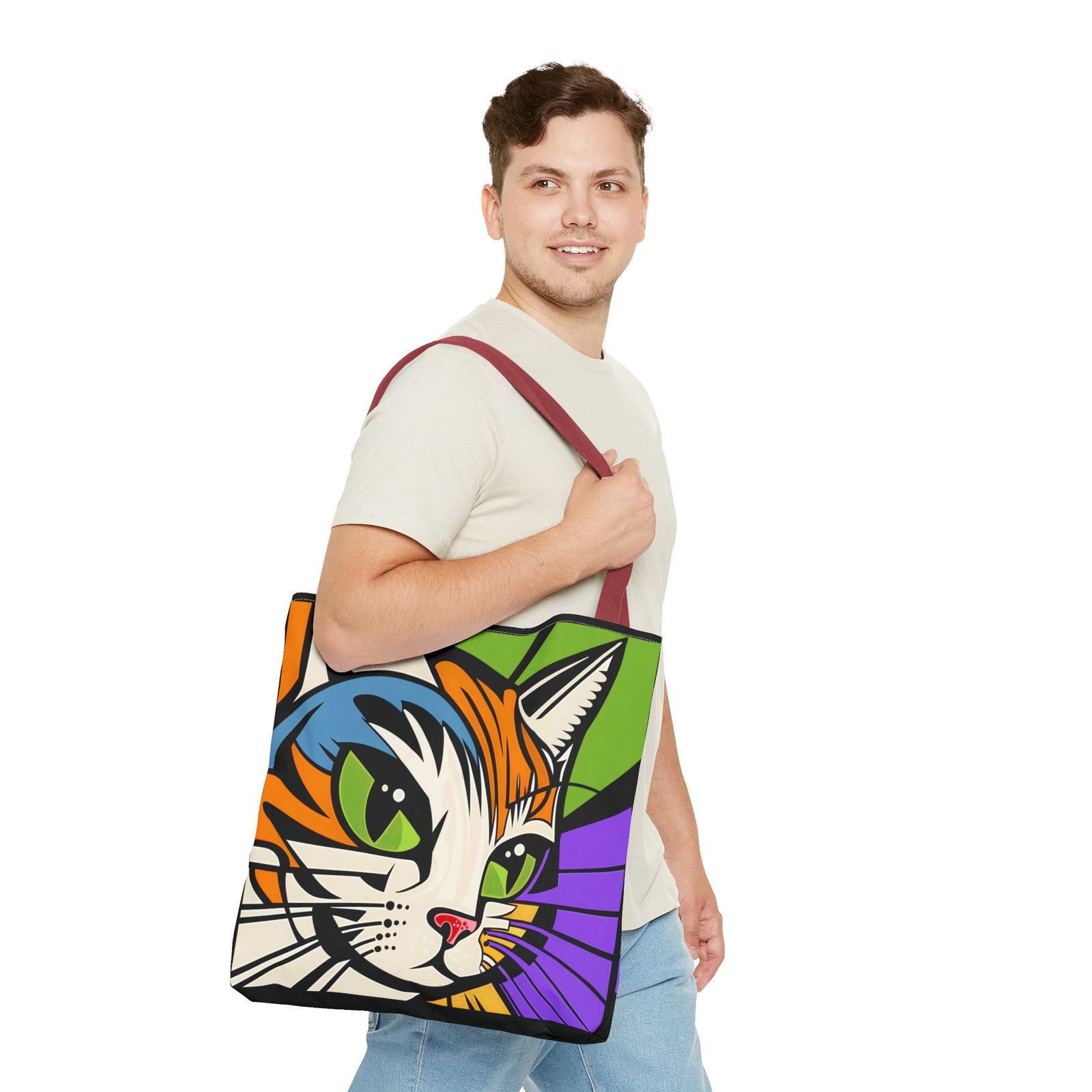 Tote Bag - Colorful Cat Design Tote Bag, Eco-Friendly Bag, Pet Lover Gift, Unique Shopping Bag, Everyday Use, Stylish Carryall - Image 23
