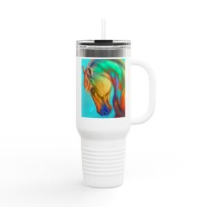 Travel Mug - Vibrant Horse Insulated Travel Mug, 40oz - Colorful Coffee Cup for Animal Lovers, Great for Gifts, Office Use, Outdoor Adventures