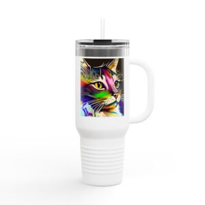 Travel Mug - Colorful Cat Insulated Travel Mug, 40oz - Vibrant Cat Design, Perfect for Cat Lovers, Gifts for Coffee and Tea, Travel Companion, [...]