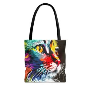Tote Bag - Colorful Cat Tote Bag, Vibrant Art Shopping Bag, Gift for Cat Lovers, Eco-Friendly Cat Tote, Cat Lover's Accessory, Festival Tote