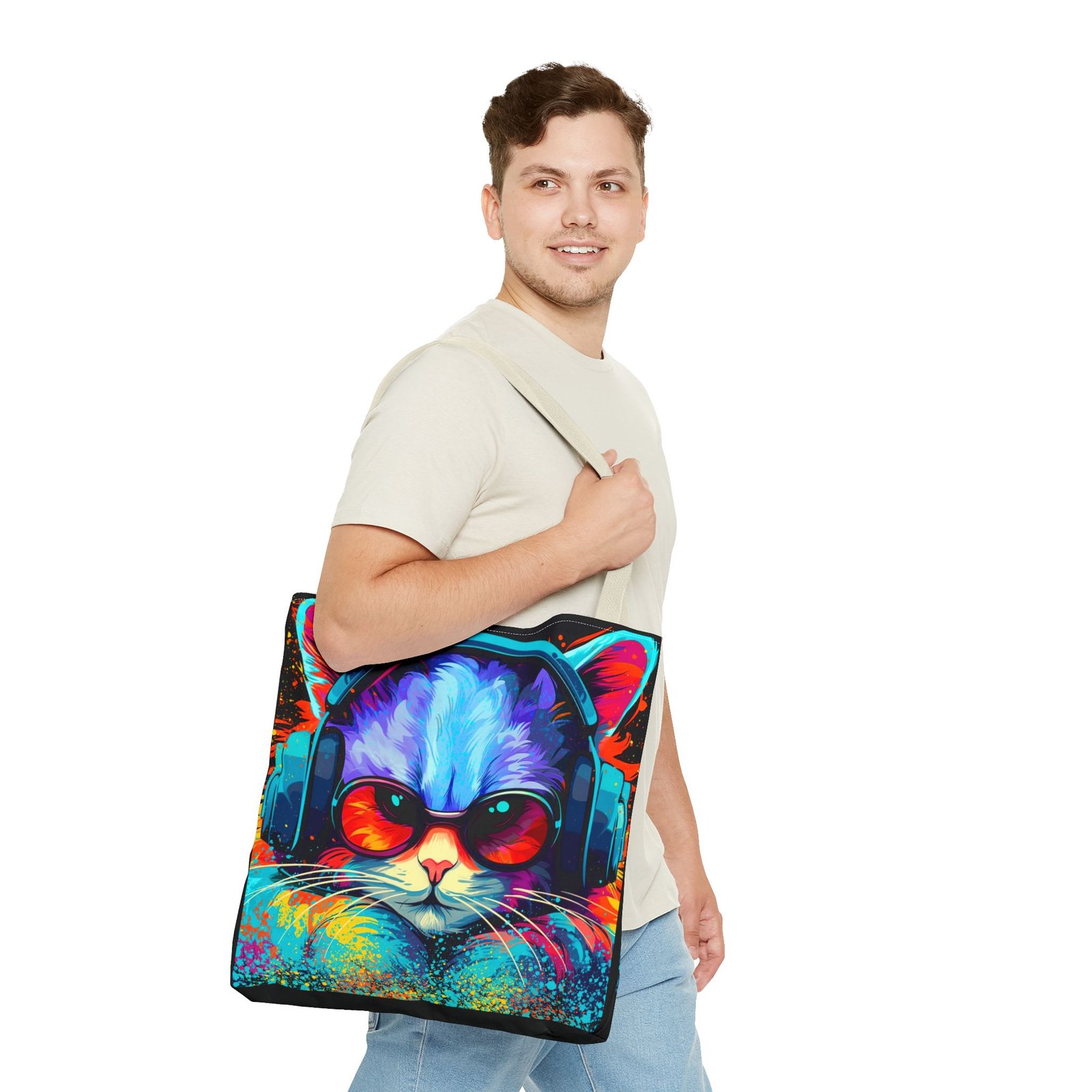 Tote Bag - Vibrant Cat Tote Bag - Colorful, Trendy, Cat Lover Gift, Summer Beach Bag, Fun Shopping Tote - Image 47