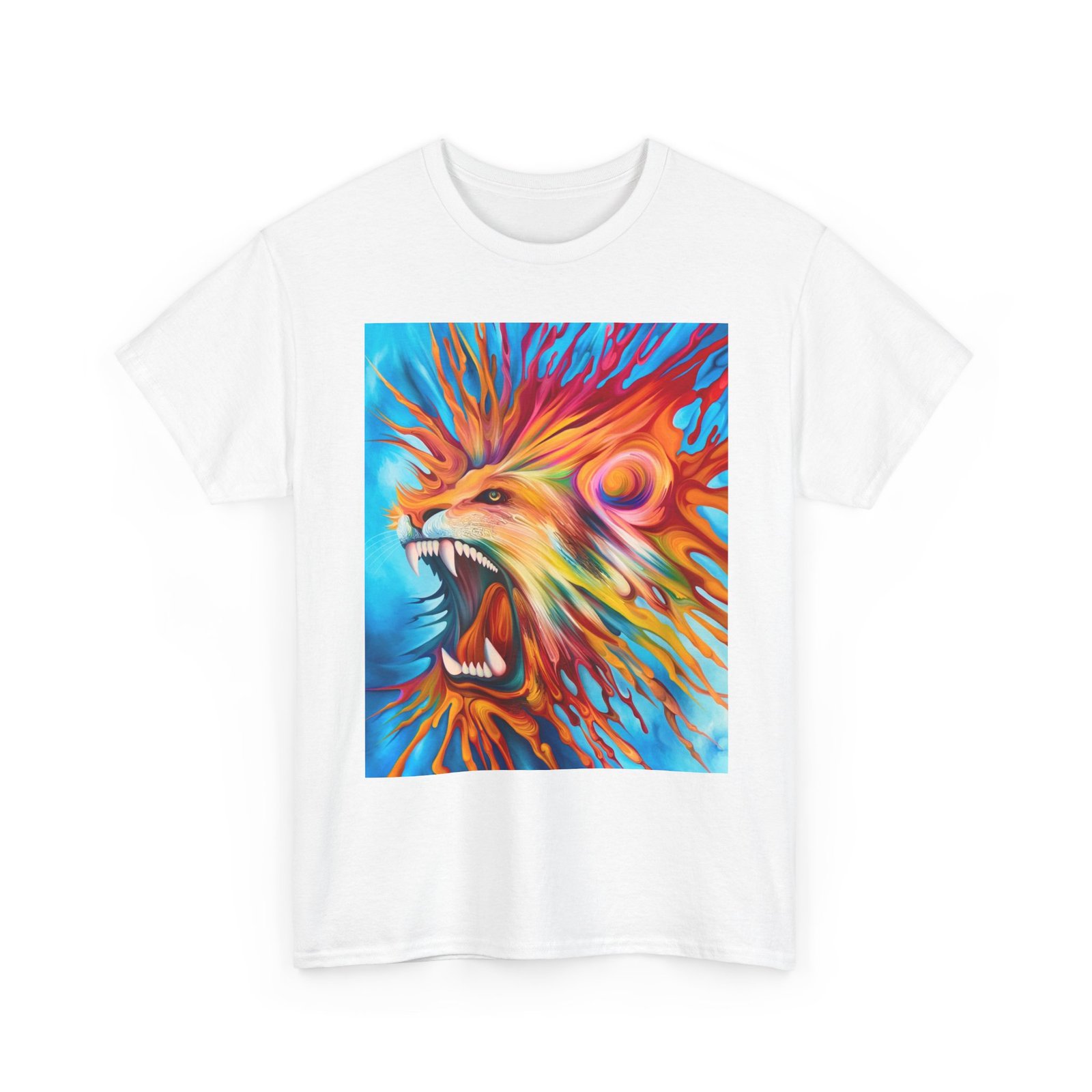 T-Shirt - Vibrant Lion Art Tee, Unisex Heavy Cotton T-shirt, Bold Graphic Shirt, Animal Lover Gift, Casual Wear, Statement Piece - Image 3