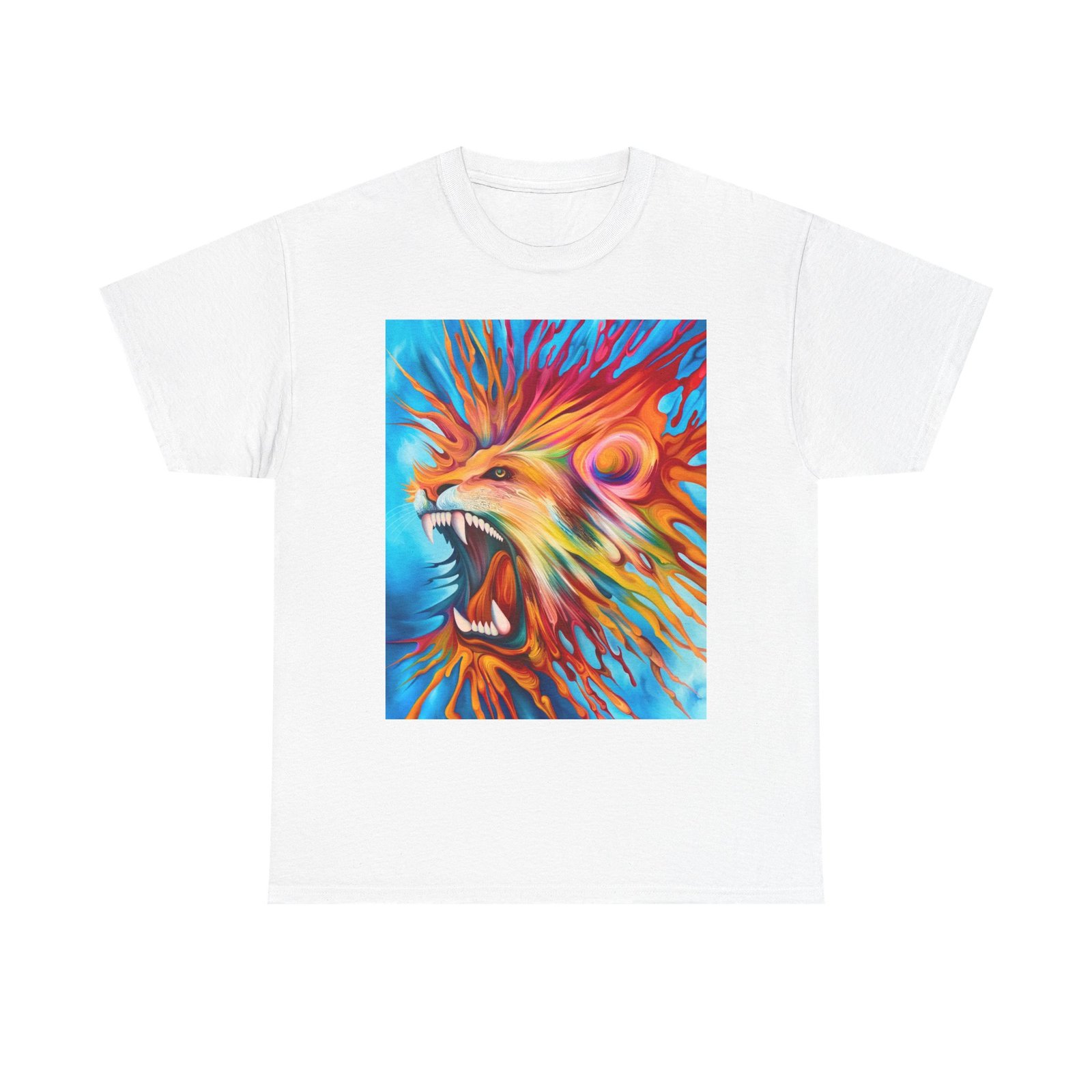 T-Shirt - Vibrant Lion Art Tee, Unisex Heavy Cotton T-shirt, Bold Graphic Shirt, Animal Lover Gift, Casual Wear, Statement Piece