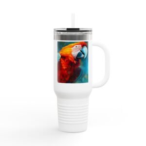 Travel Mug - Vibrant Parrot Insulated Travel Mug, 40oz - Perfect for Road Trips, Coffee Lovers, Eco-Friendly Gift, Colorful Travel Gear, Bird Enthusiasts