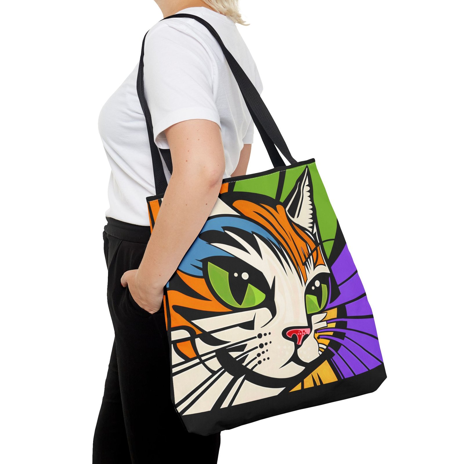Tote Bag - Colorful Cat Design Tote Bag, Eco-Friendly Bag, Pet Lover Gift, Unique Shopping Bag, Everyday Use, Stylish Carryall - Image 12