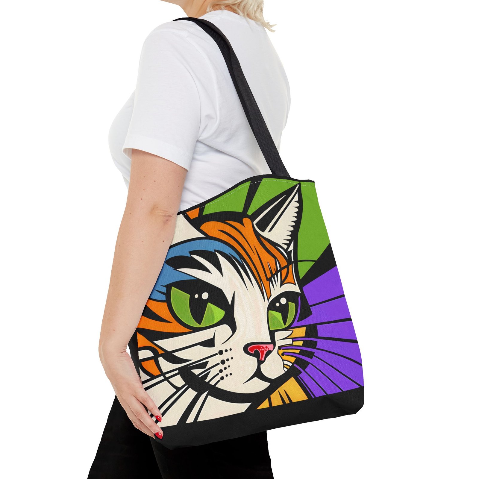 Tote Bag - Colorful Cat Design Tote Bag, Eco-Friendly Bag, Pet Lover Gift, Unique Shopping Bag, Everyday Use, Stylish Carryall - Image 8