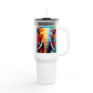 Travel Mug - Colorful Elephant Insulated Travel Mug | Perfect Gift, Eco-Friendly Cup, Hydration on the Go, Travel Accessory, Large 40oz