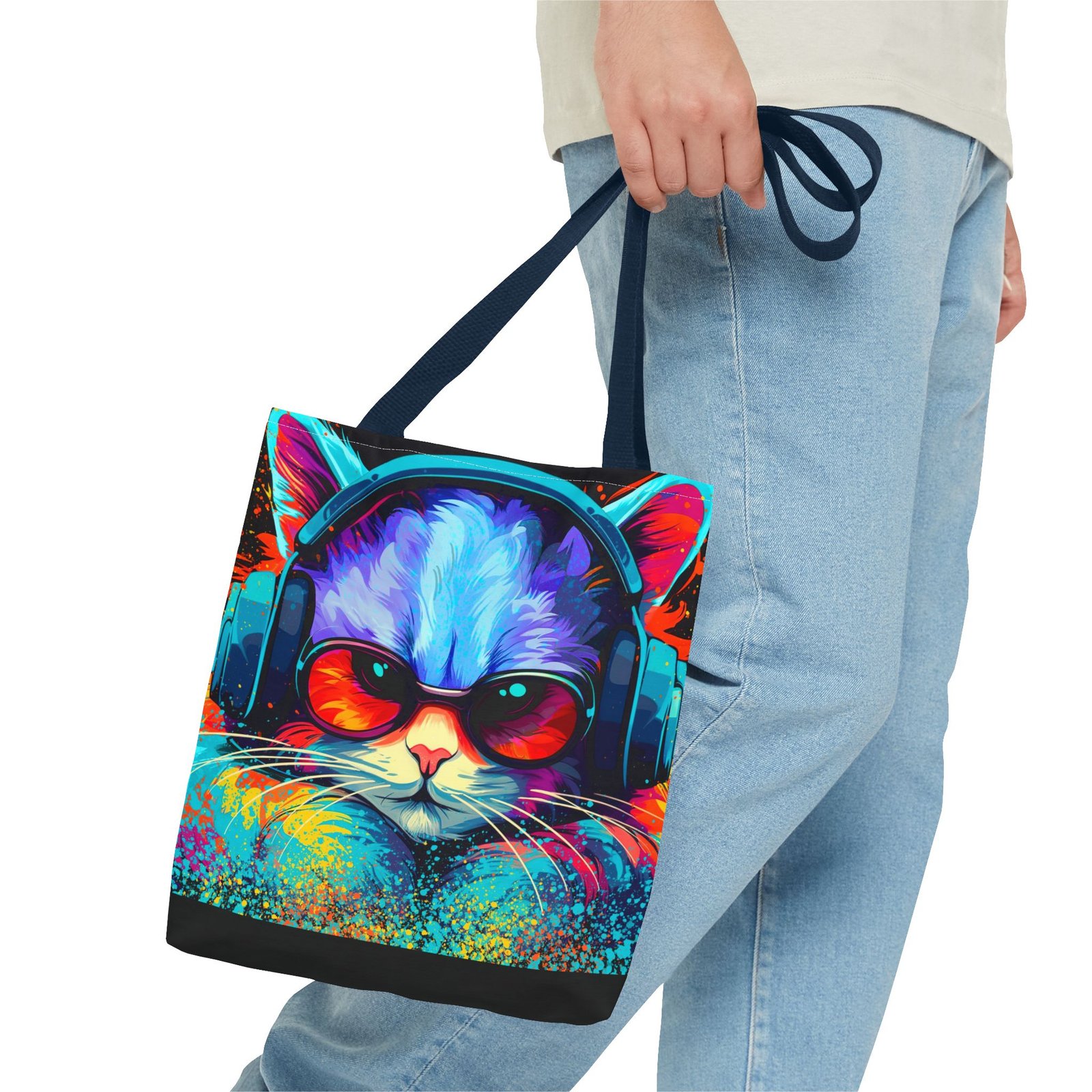 Tote Bag - Vibrant Cat Tote Bag - Colorful, Trendy, Cat Lover Gift, Summer Beach Bag, Fun Shopping Tote - Image 51