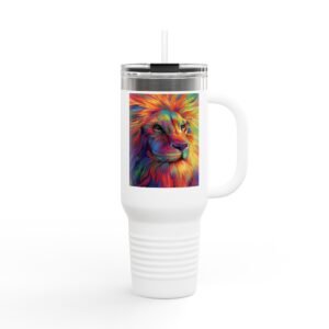 Travel Mug - Vibrant Lion Insulated Travel Mug, 40oz - Colorful Lion Design, Perfect for Coffee Lovers, Outdoor Adventures, Gifts for Him/Her, Eco-Friendly